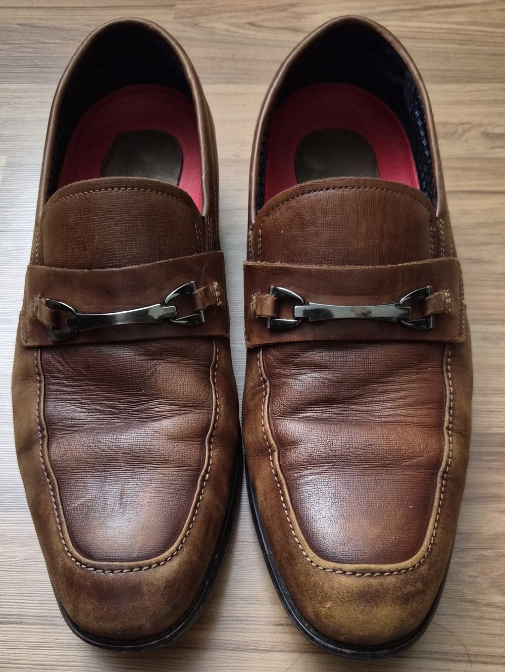 Stacy Adams Brown Leather Slip-On Loafers with Metal Bit